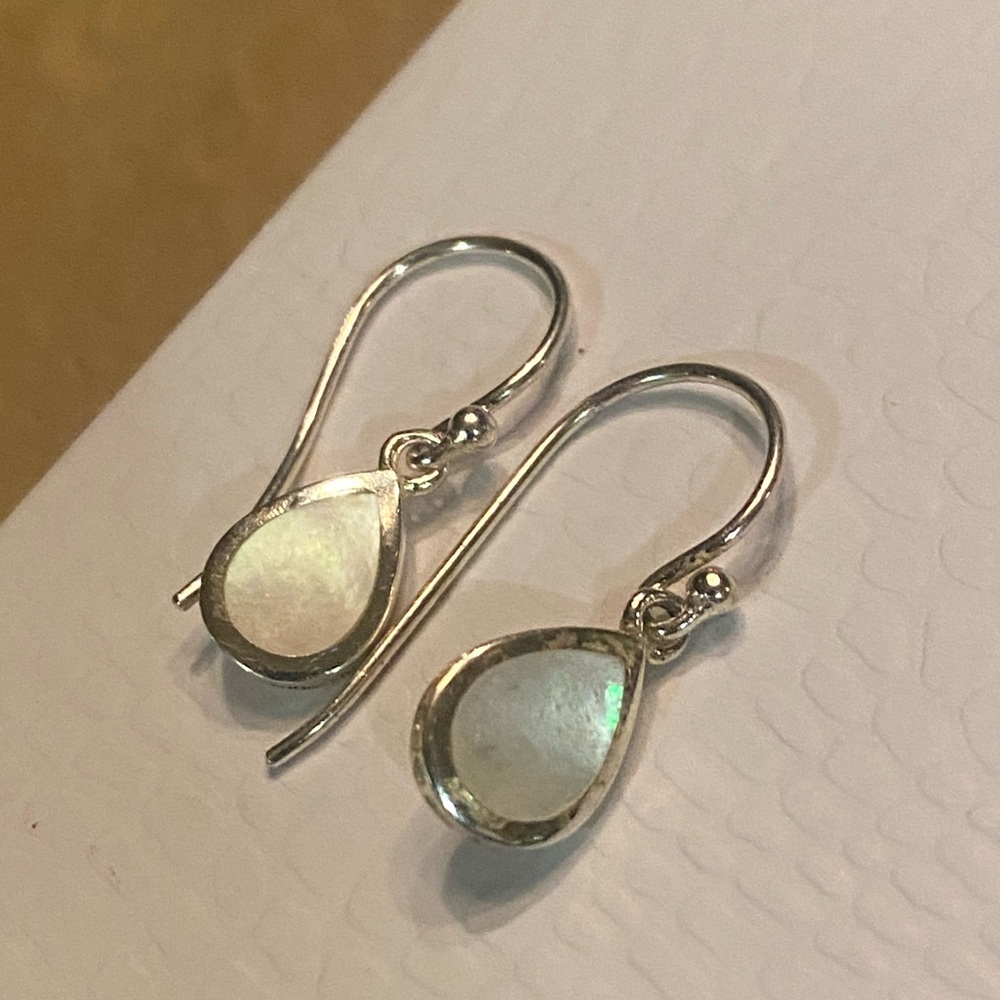 .925 stamped silver shell drop earrings